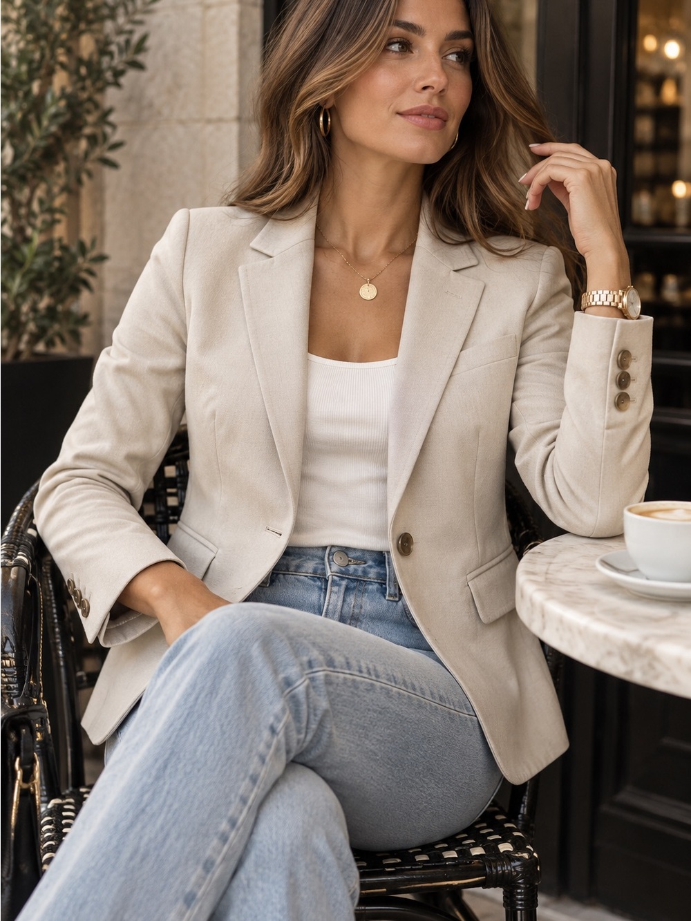 Banana Republic Women's Beige Single-Button Blazer